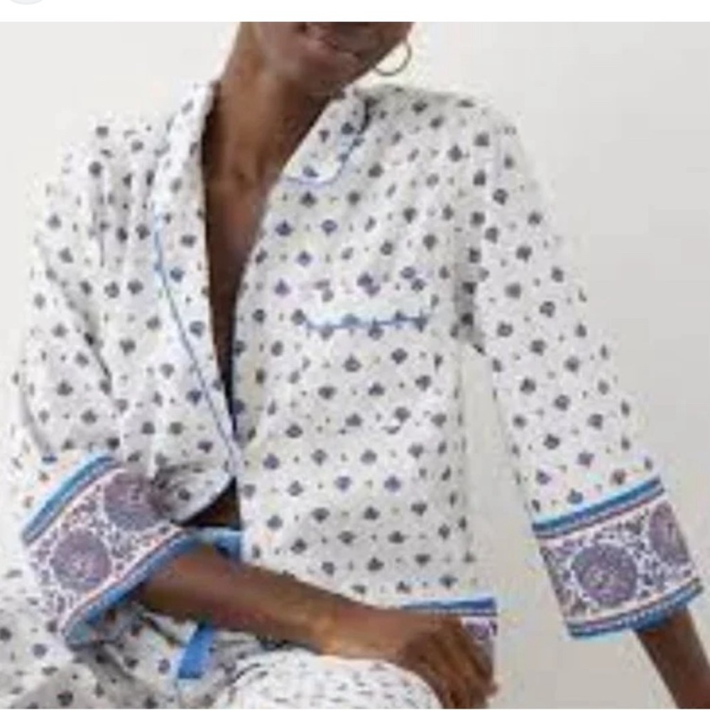 J Crew Long-Sleeve Cropped Cotton Poplin Pajama Top in Floral Bouquet/M